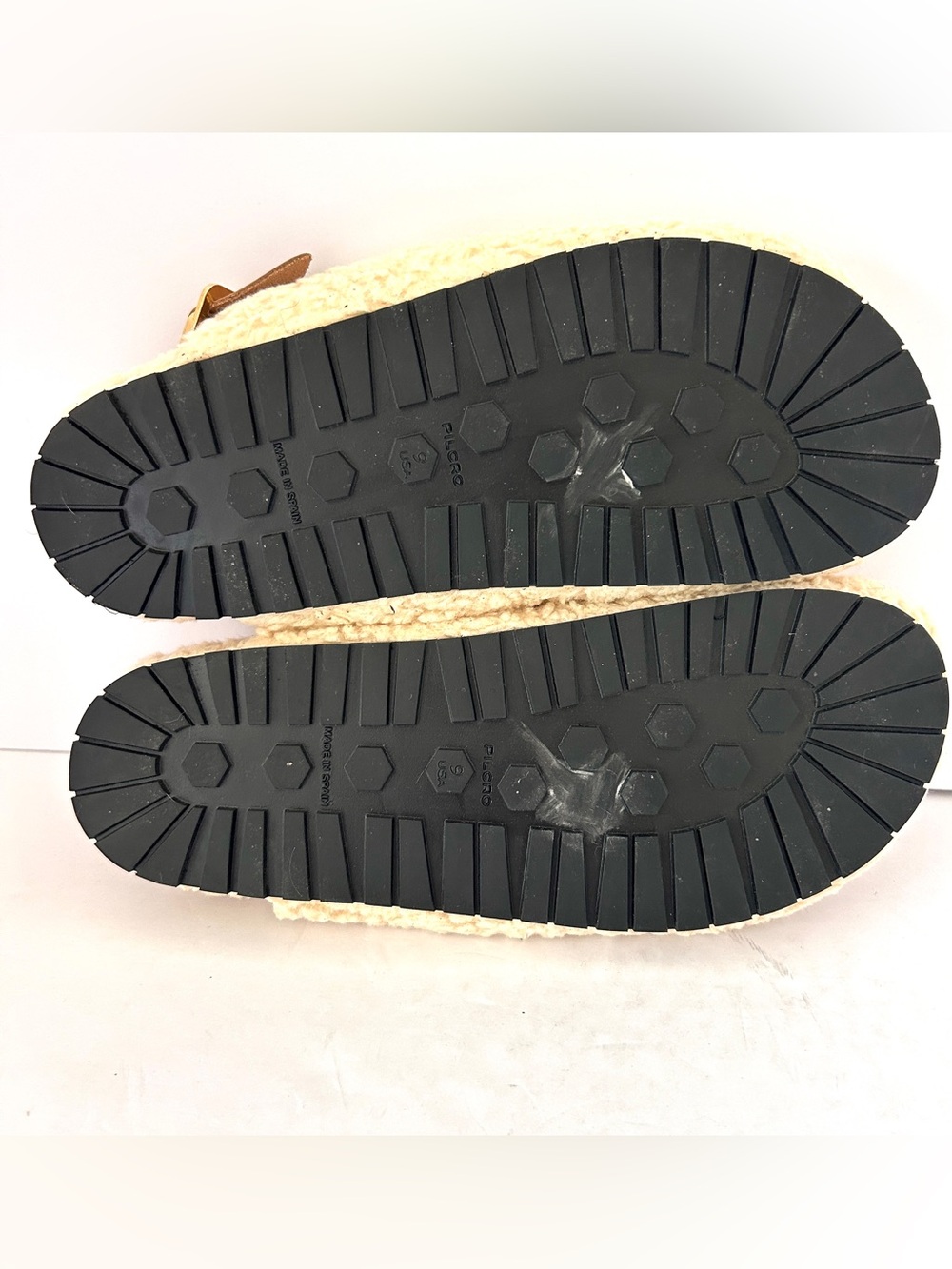 Anthropologie Pilcro Faux Shearling Clogs Beige Tan Leather Slippers Fleece US 9 - Picture 8 of 9